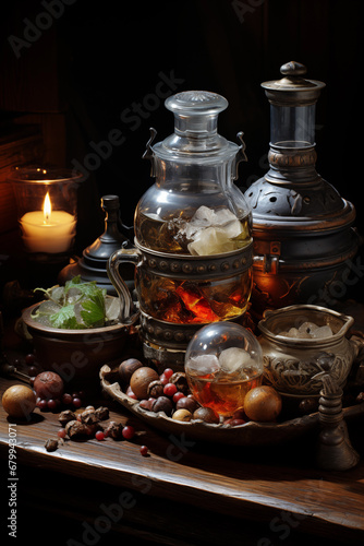 still life with tea and fruits