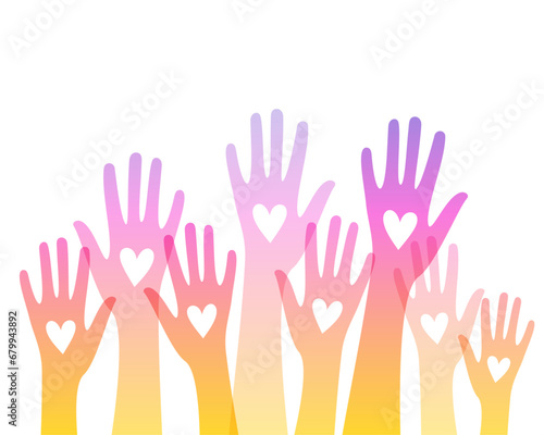 volunteer community hand up background with love heart design