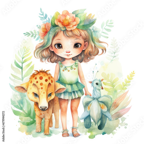 Safari Animal set little fairie in colorful dresses Illustration, Generative Ai © Creative Artist