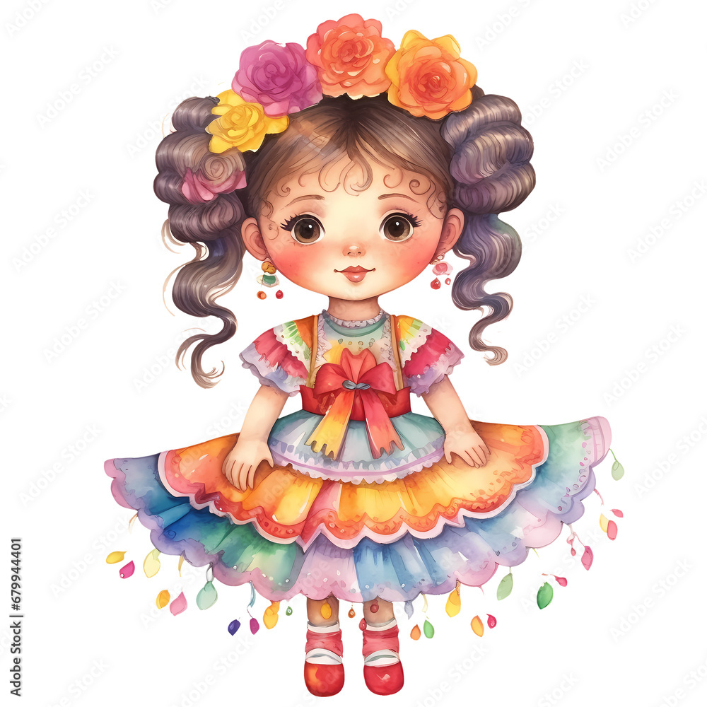 Cute Girl Mexican Watercolor Clipart Illustration Cute Girl Mexican Watercolor Clipart Illustration
