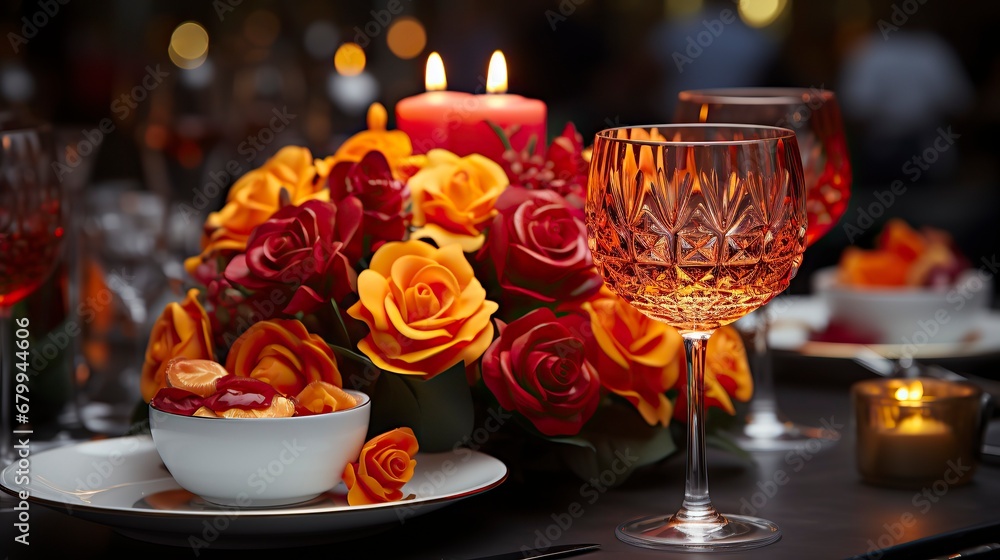 A candlelit dinner for two in a romantic restaurant, valentine’s Day, Valentines Date, 
