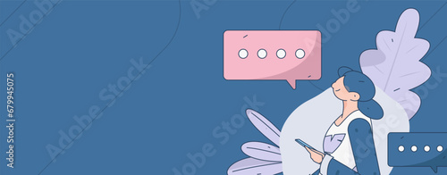 Virtual characters social communication concept business flat vector hand drawn illustration

