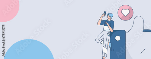 Virtual characters social communication concept business flat vector hand drawn illustration
