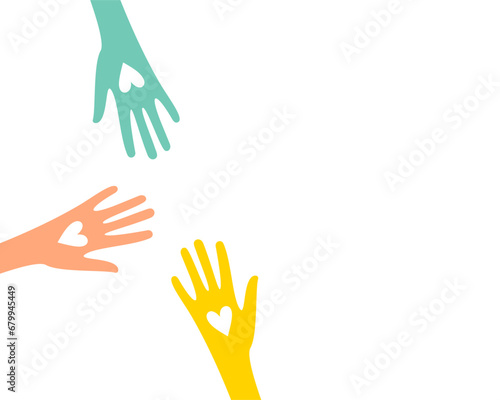 colorful volunteer solidarity group joining hand with cute heart design