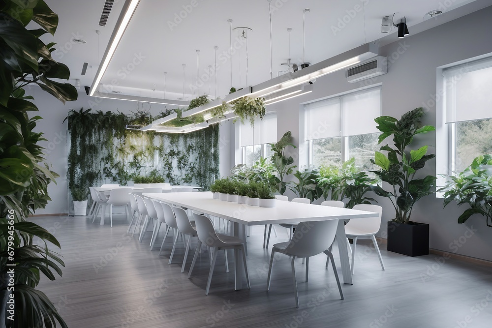 Fototapeta premium Modern and simple meeting room interior, suitable for catalog cover photos in magazines or advertisements. Generative 