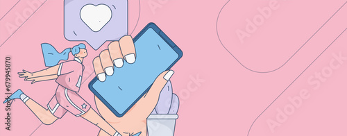 Virtual characters social communication concept business flat vector hand drawn illustration
