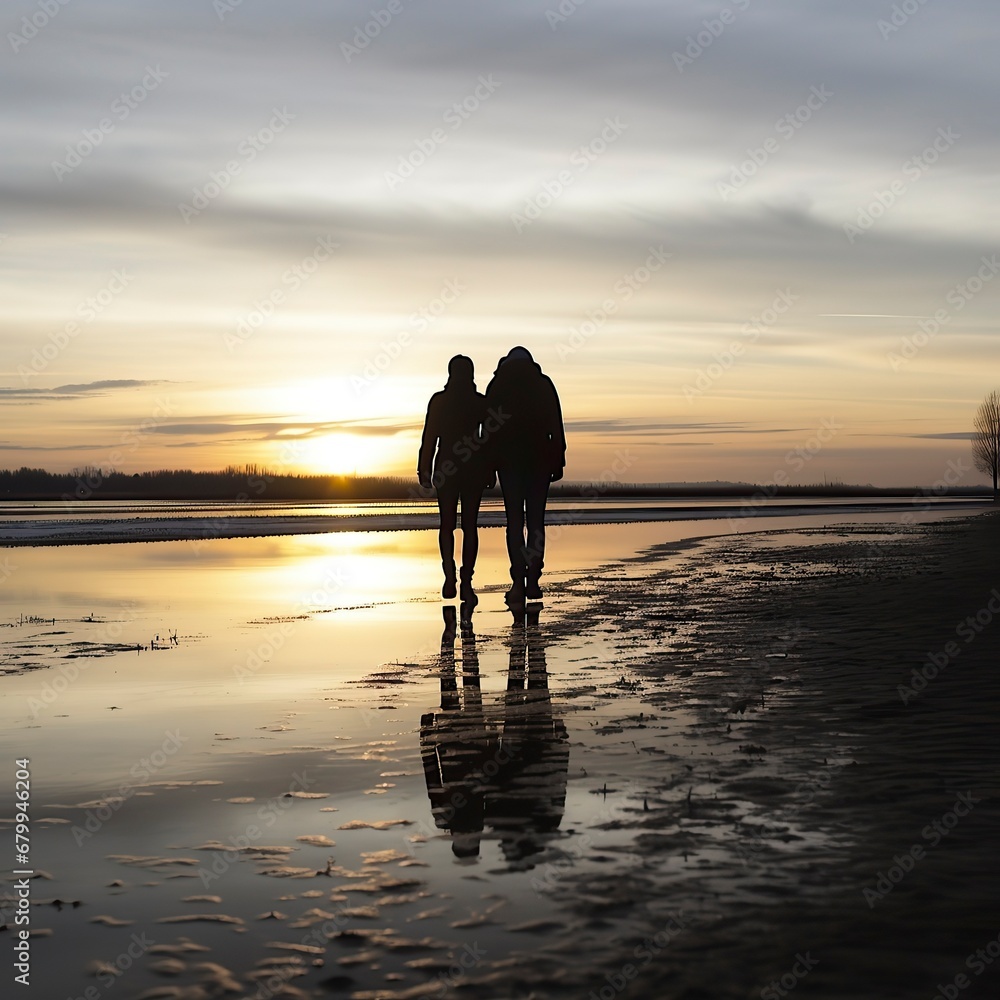 A couple holding hands and walking on a beach at sunset, valentine’s Day, Valentines Date
