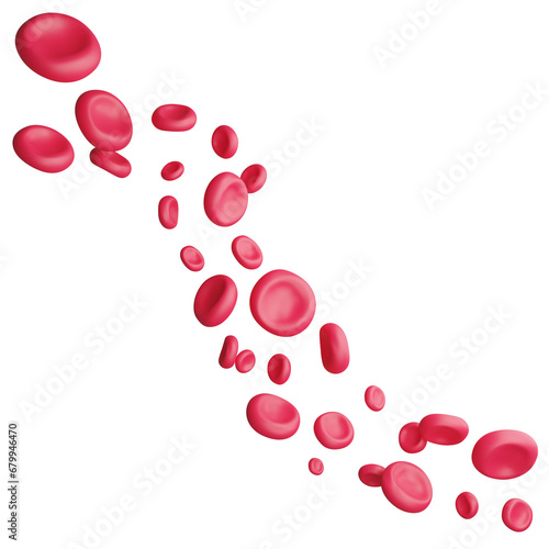 Red blood cells flowing through inside artery clipart flat design icon isolated on transparent background, 3D render medication and health concept