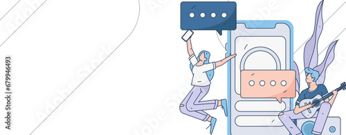 Virtual characters social communication concept business flat vector hand drawn illustration
