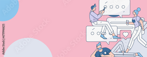 Virtual characters social communication concept business flat vector hand drawn illustration
