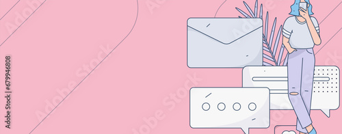 Virtual characters social communication concept business flat vector hand drawn illustration
