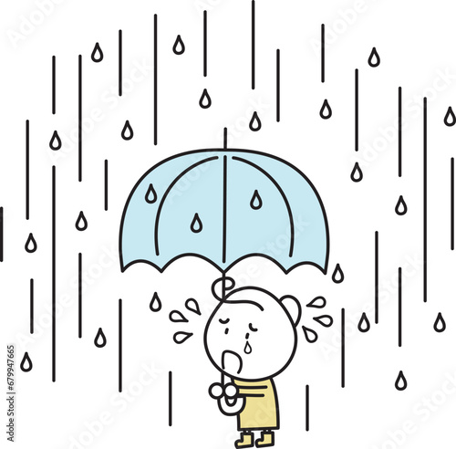 大雨に困っている女の子