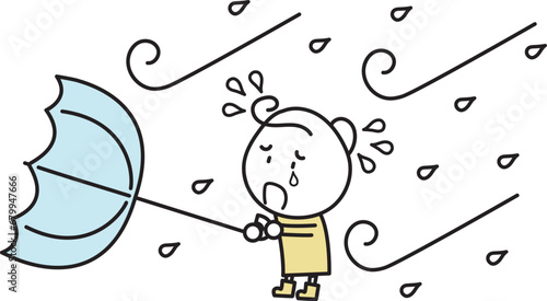 暴風雨に困っている女の子