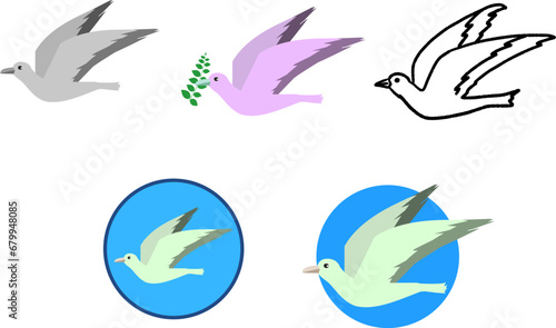 飛ぶ可愛い鳥のイラストセット