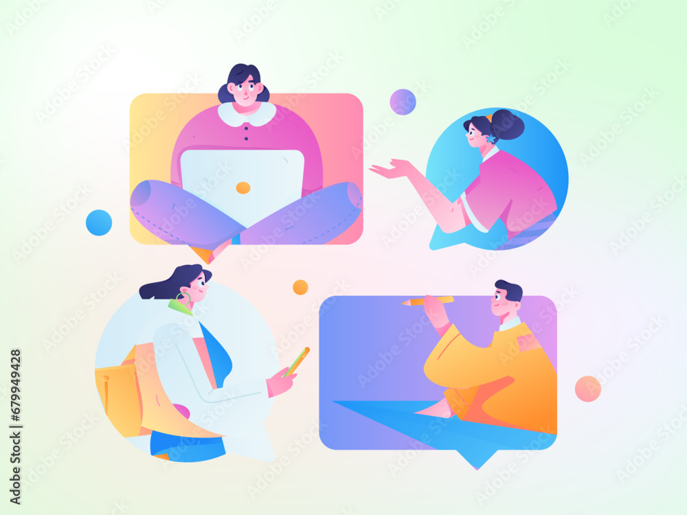 Virtual characters social communication concept business flat vector hand drawn illustration
Virtual characters social communication concept business flat vector hand drawn illustration