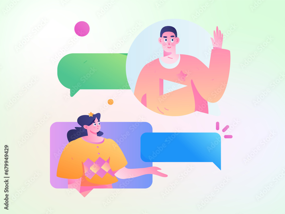 Virtual characters social communication concept business flat vector hand drawn illustration
Virtual characters social communication concept business flat vector hand drawn illustration