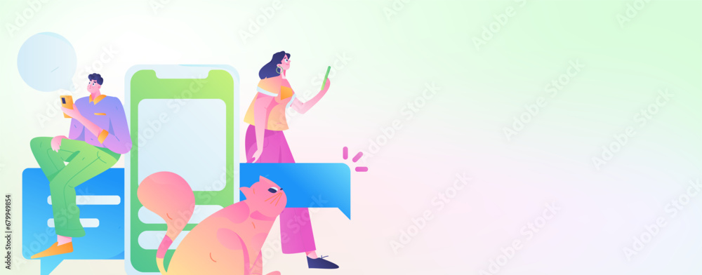 Virtual characters social communication concept business flat vector hand drawn illustration
Virtual characters social communication concept business flat vector hand drawn illustration