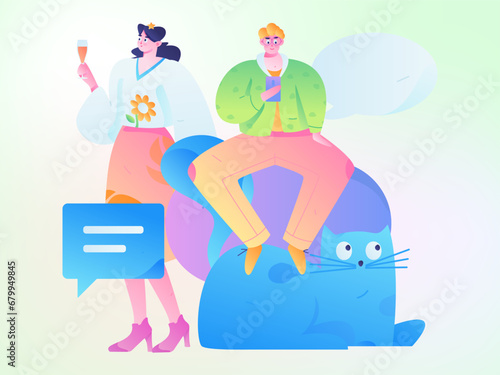Virtual characters social communication concept business flat vector hand drawn illustration
