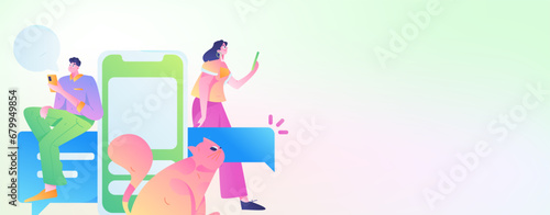 Virtual characters social communication concept business flat vector hand drawn illustration
