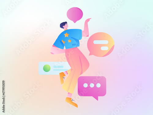 Virtual characters social communication concept business flat vector hand drawn illustration
