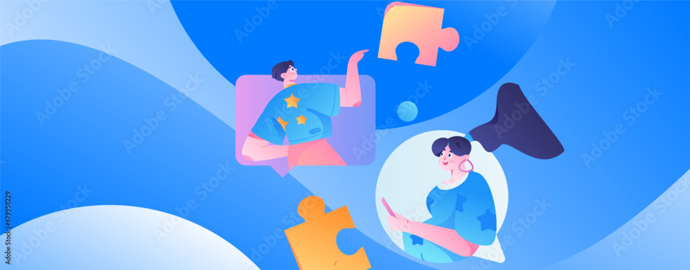 Virtual characters social communication concept business flat vector hand drawn illustration
Virtual characters social communication concept business flat vector hand drawn illustration