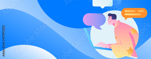Virtual characters social communication concept business flat vector hand drawn illustration
