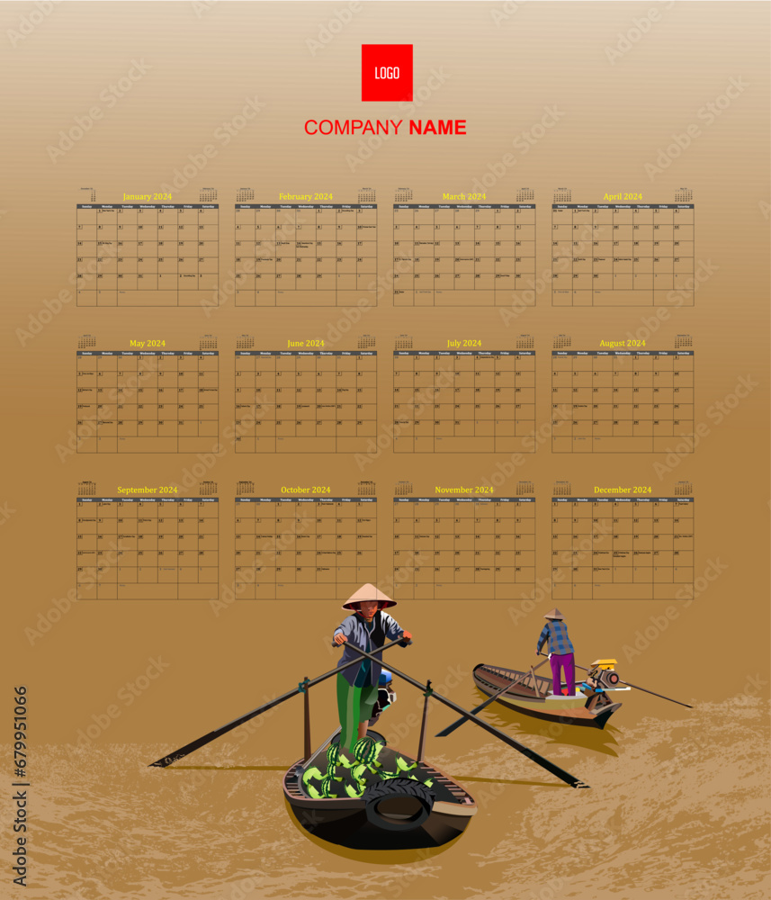2024 Calendar Template, maybe suitable for your office, organization or business.