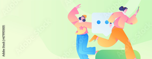 Virtual characters social communication concept business flat vector hand drawn illustration
