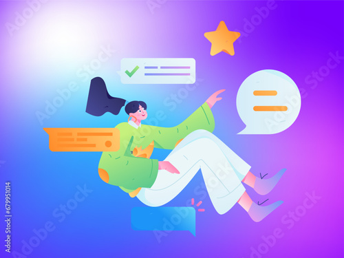 Virtual characters social communication concept business flat vector hand drawn illustration
