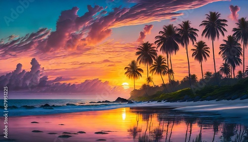 colorful sunset on a tropical paradise beach