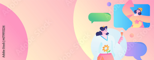 Virtual characters social communication concept business flat vector hand drawn illustration
