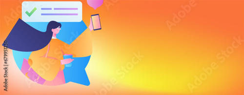 Virtual characters social communication concept business flat vector hand drawn illustration
