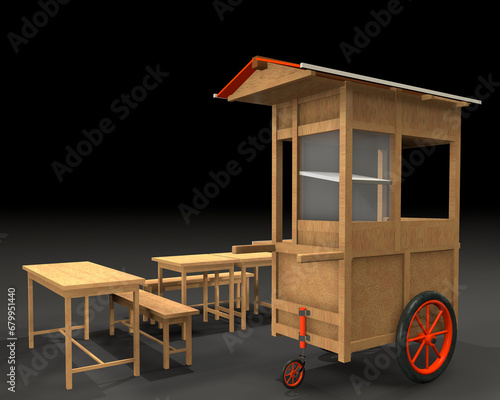 3D model of a meatball noodle cart, for selling around or selling on the roadside and called street vendors. photo