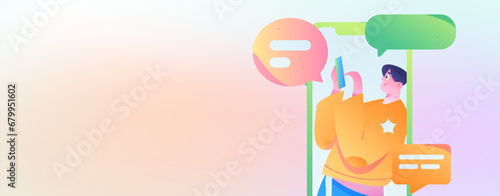 Virtual characters social communication concept business flat vector hand drawn illustration
