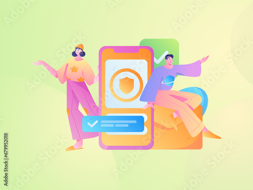 Virtual characters social communication concept business flat vector hand drawn illustration
