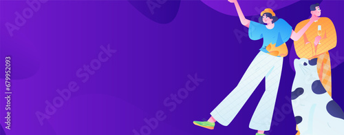 Virtual characters social communication concept business flat vector hand drawn illustration
