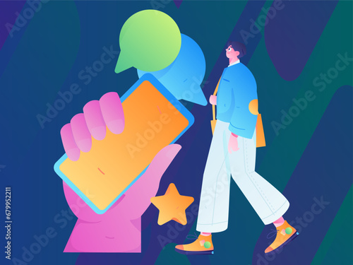 Virtual characters social communication concept business flat vector hand drawn illustration
