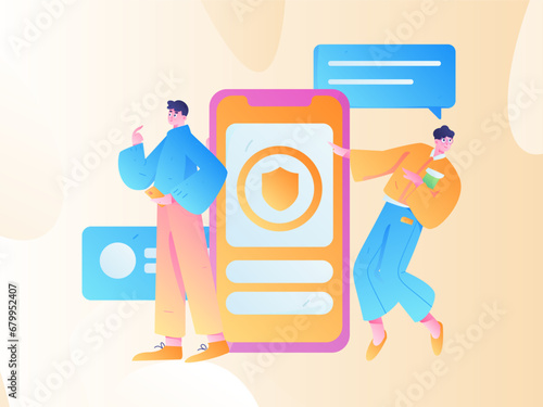 Virtual characters social communication concept business flat vector hand drawn illustration
