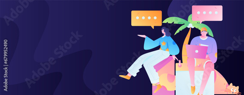 Virtual characters social communication concept business flat vector hand drawn illustration
