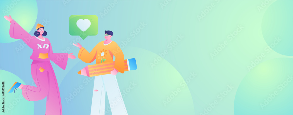 Obraz premium Virtual characters social communication concept business flat vector hand drawn illustration