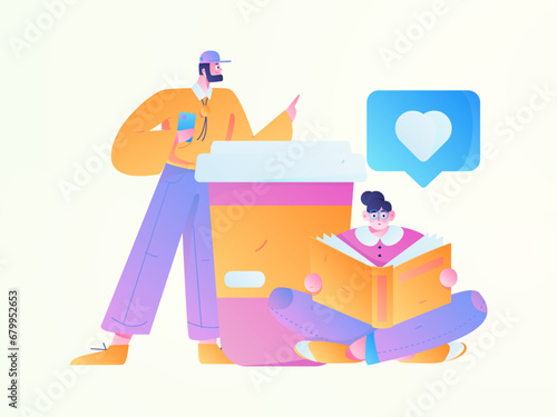 Virtual characters social communication concept business flat vector hand drawn illustration
