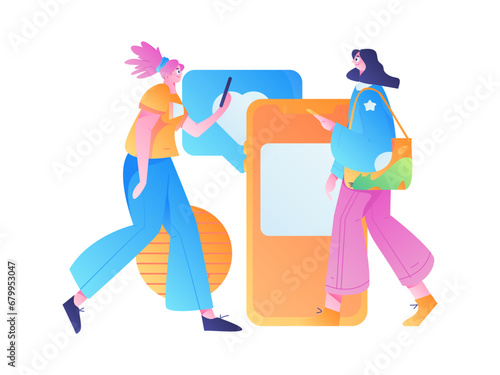 Virtual characters social communication concept business flat vector hand drawn illustration
