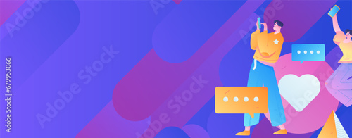 Virtual characters social communication concept business flat vector hand drawn illustration
