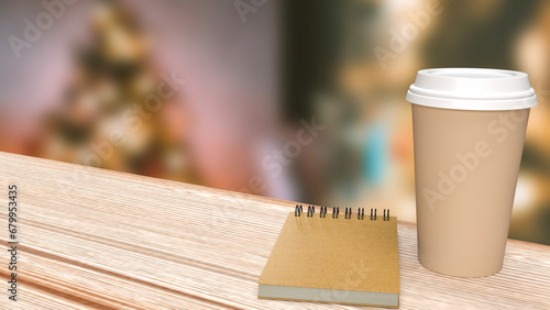 The Coffee cup on wood table for hot drink concept 3d rendering..