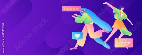 Virtual characters social communication concept business flat vector hand drawn illustration
