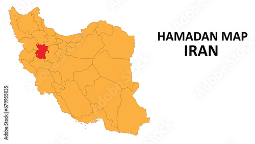 Iran Map. Hamadan Map highlighted on the Iran map with detailed state and region outlines. photo