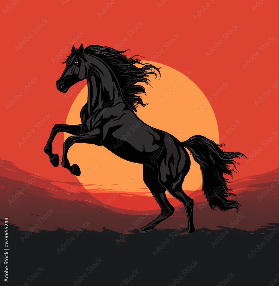 Ai Generated amazing art silhouette of a horse Ai Generated amazing art silhouette of a horse