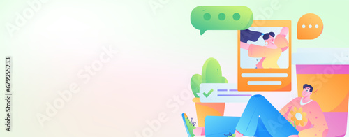 Virtual characters social communication concept business flat vector hand drawn illustration
