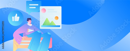Virtual characters social communication concept business flat vector hand drawn illustration
