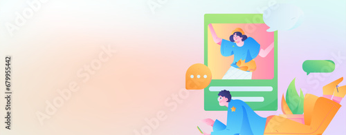 Virtual characters social communication concept business flat vector hand drawn illustration
